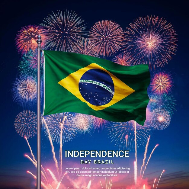 PSD um cartaz de independência está sendo exibido com fogos de artifício ao fundo