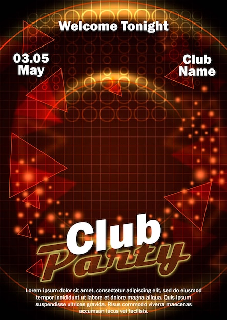 PSD um cartaz para a festa do clube com fundo vermelho