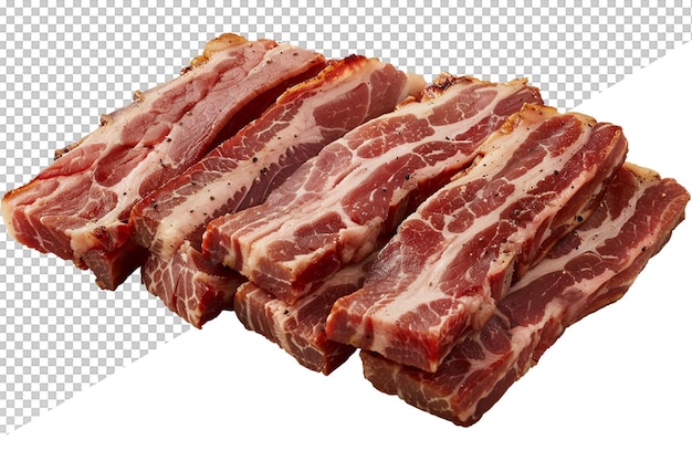 um conjunto de bacon fatiado em um fundo transparente