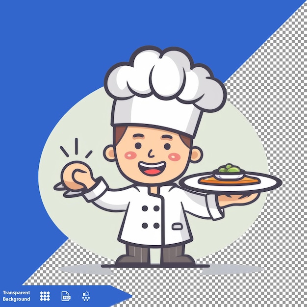 PSD um desenho animado de um chef com um prato de comida e um prato de comida