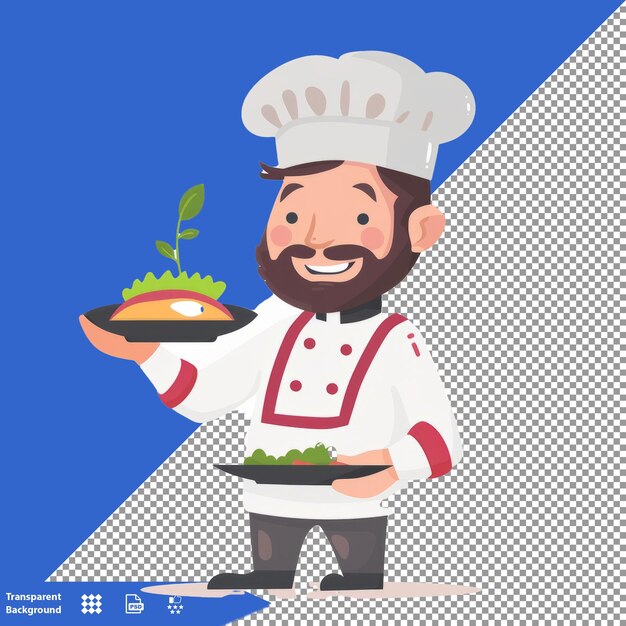 PSD um desenho animado de um chef com uma tigela de salada e uma tigela de salada