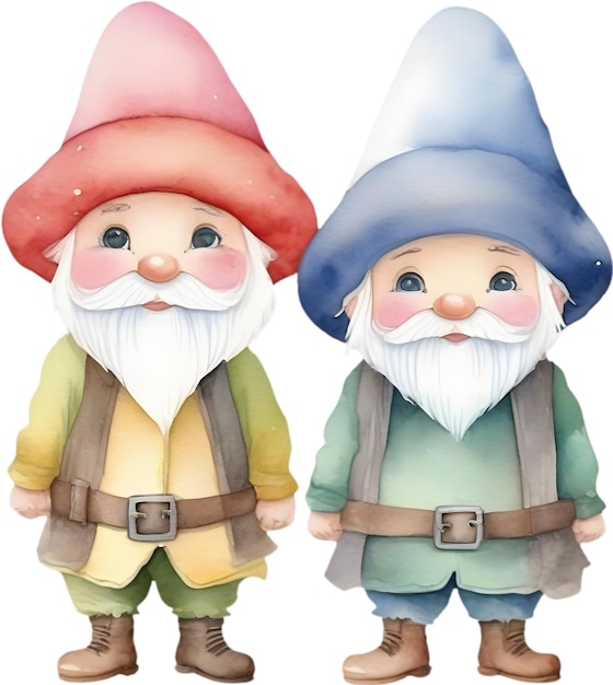 um lindo casal de gnomos clipart grande chapéu cobrindo gnomos olhos aquarela ilustração cor pastel