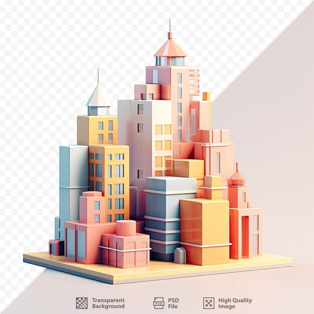 PSD um modelo de uma cidade com um edifício e uma imagem de um edifício.