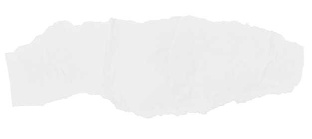 Um pedaço de papel branco arrugado em um fundo em branco