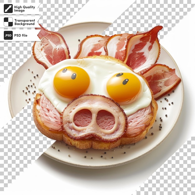 PSD um prato de bacon com uma foto de um porco nele