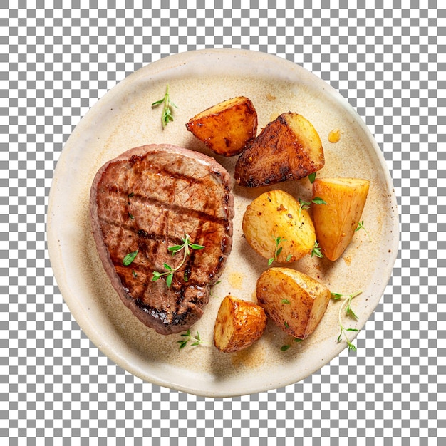 PSD um prato de bife com batatas em fundo transparente