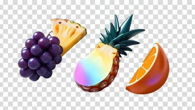 PSD uma imagem de frutas e um arco-íris em um fundo transparente