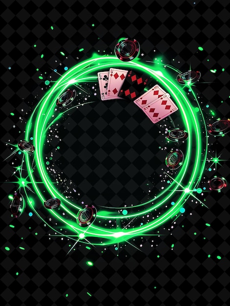 uma ronda de cartas e cartas com um círculo verde de cartas de jogo e um poker poker