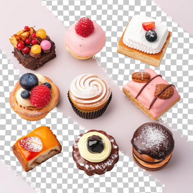 PSD uma variedade de cupcakes, incluindo um com framboesa e framboesa