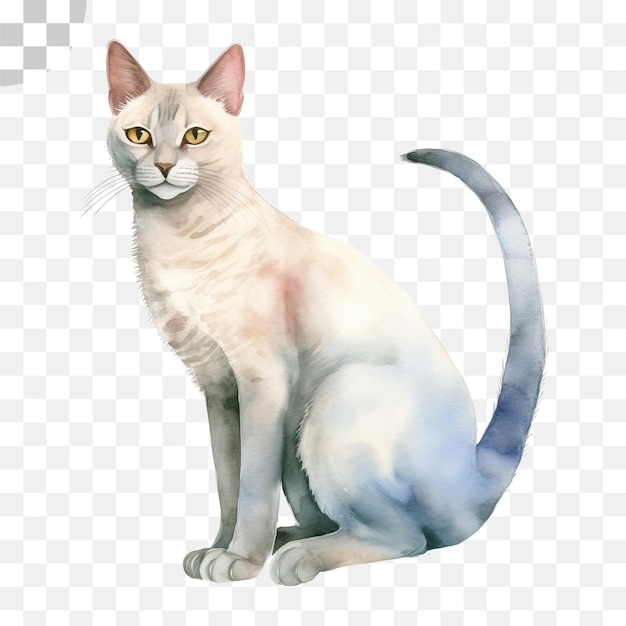 PSD un gatto con una lunga coda siede su uno sfondo trasparente - download di png gatto