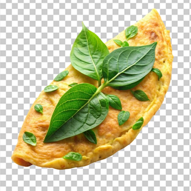 PSD un omelette d'uovo con una foglia verde su uno sfondo trasparente