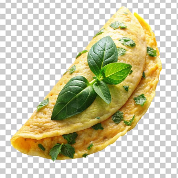 PSD un omelette d'uovo con una foglia verde su uno sfondo trasparente