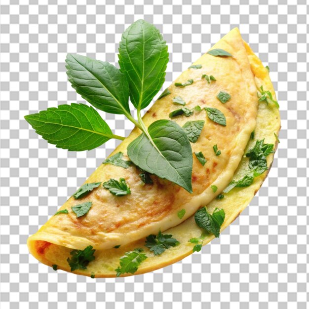 PSD un omelette d'uovo con una foglia verde su uno sfondo trasparente