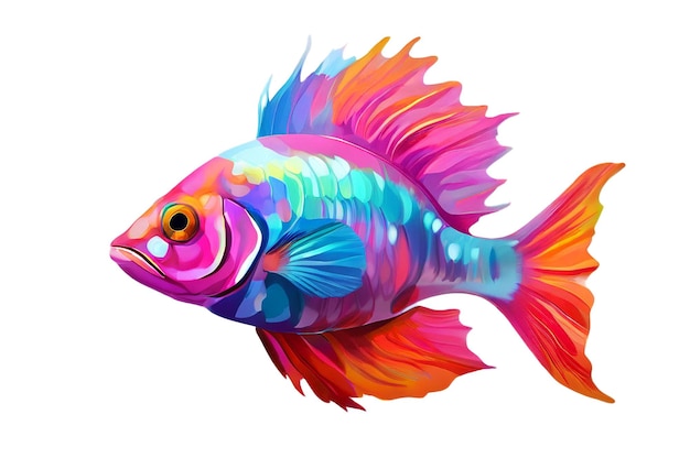 PSD un pesce colorato con una coda colorata e un occhio rosso