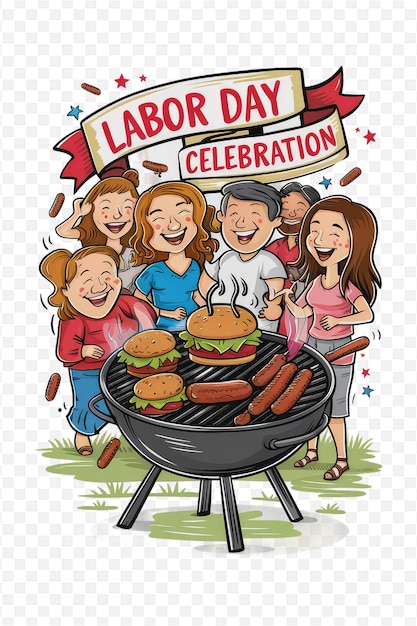 PSD un poster di una famiglia che cucina con una griglia da barbecue e un cartello che dice celebrazione del giorno