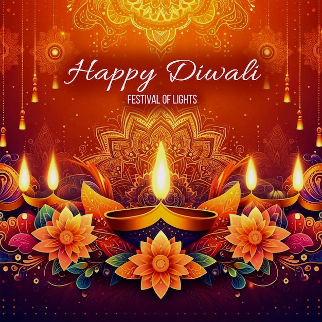 PSD un poster per il festival di diwali con uno sfondo colorato