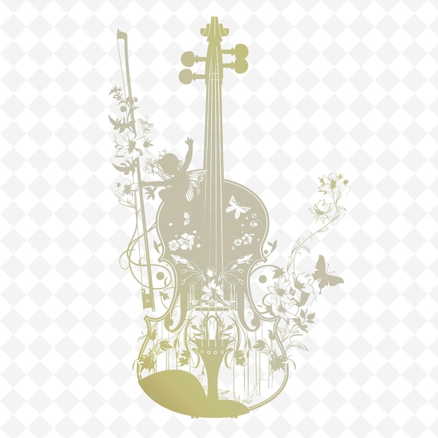 PSD un violino con un disegno floreale e uno strumento musicale sul retro