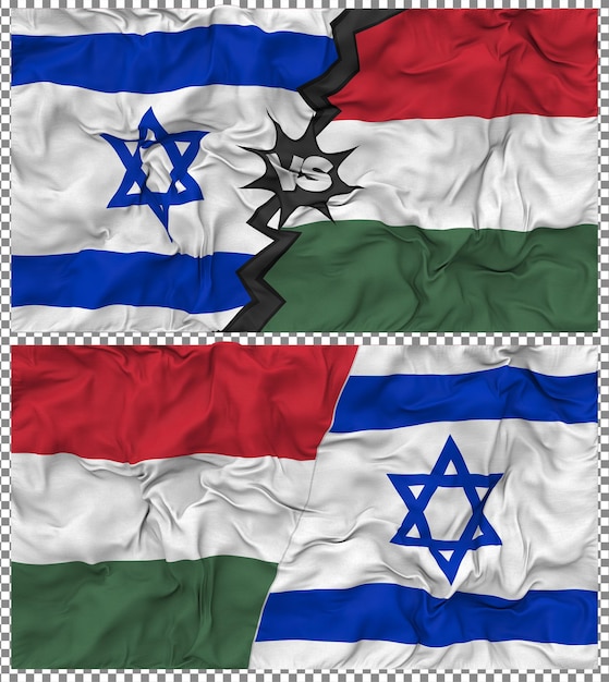 PSD ungheria contro israele half combined flag cloth bump texture rendering 3d