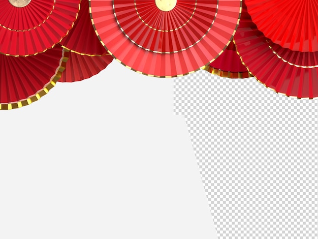 PSD ventilador de papel decoração do ano novo chinês conceito de estilo oriental asiático de feliz ano novo chinês renderização em 3d