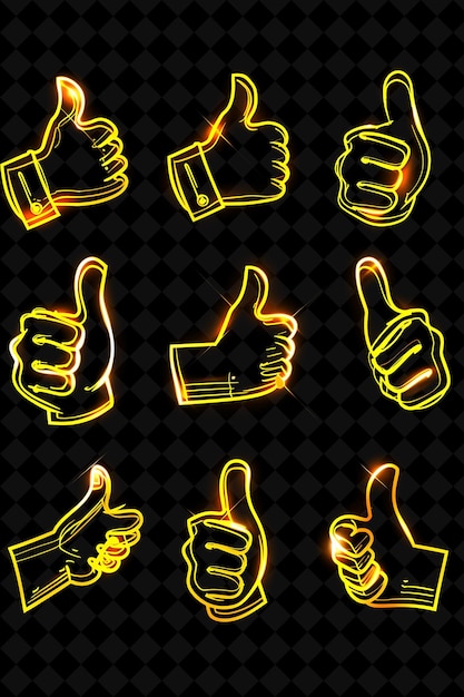 PSD verschiedene thumbs up-ikonen mit lebendigem neon-leuchten in der online-kreativ-set-neon-farb-y2k-kollektion