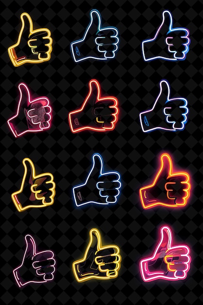 PSD verschiedene thumbs up-ikonen mit lebendigem neon-leuchten in der online-kreativ-set-neon-farb-y2k-kollektion