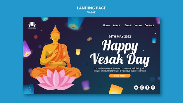 Vesak-Landing-Page-Vorlage mit flachem Design