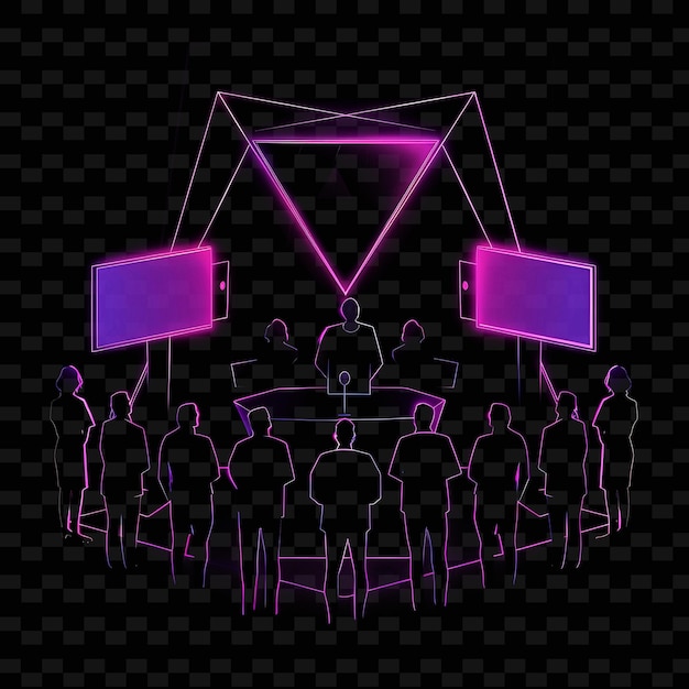 Vibrant Neon Contingent Vote com membros e sinais Paisagem Neon Line Art Paisagem Background