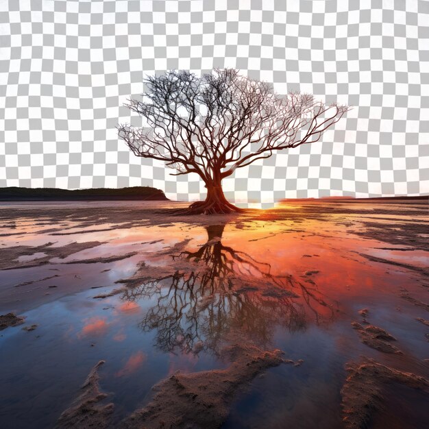 PSD vieux mangrove avec un coucher de soleil coloré pendant la marée basse dans la région de mor mu dong à phuket, en thaïlande.