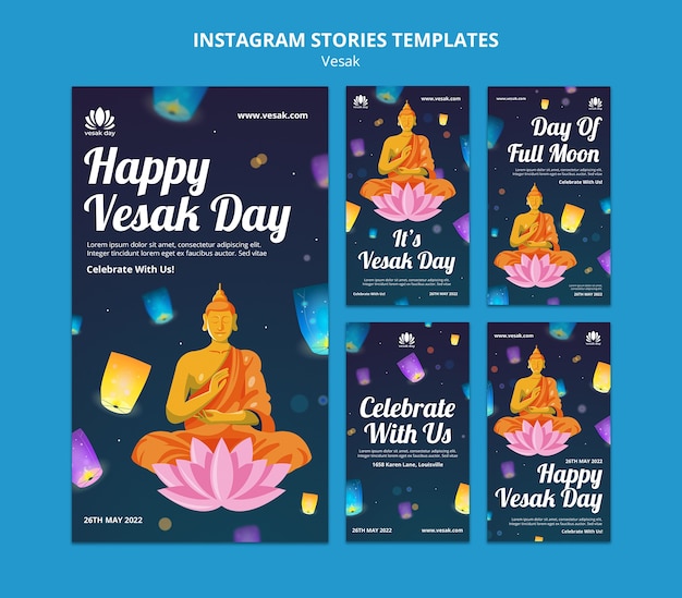 Vorlage für Vesak-Instagram-Geschichten mit flachem Design