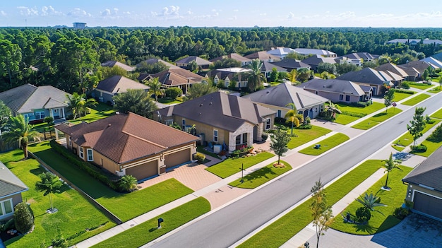 PSD vue aérienne d'une banlieue avec des maisons et des arbres