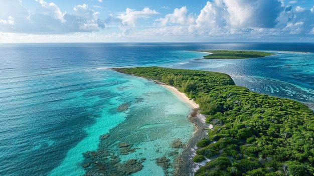 PSD vue aérienne d'une île paradisiaque tropicale