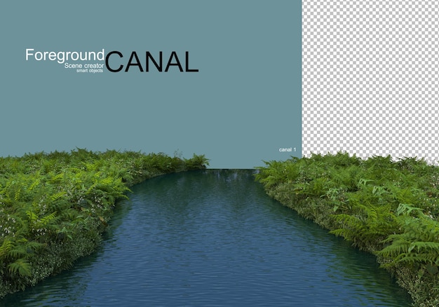 PSD vue sur le canal et plantes au bord de l'eau