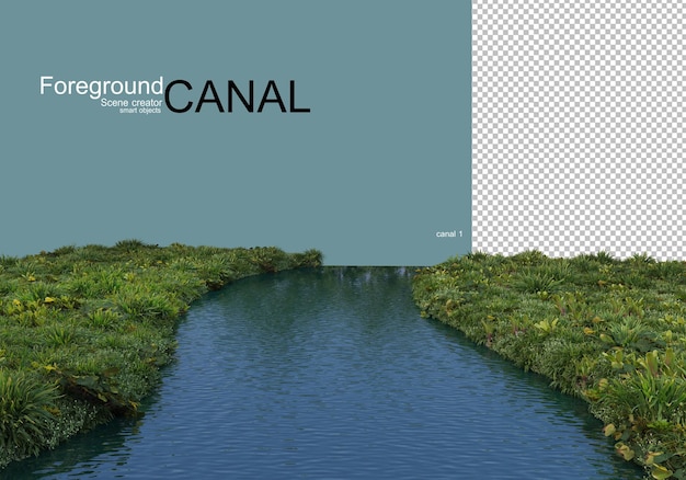 PSD vue sur le canal et plantes au bord de l'eau