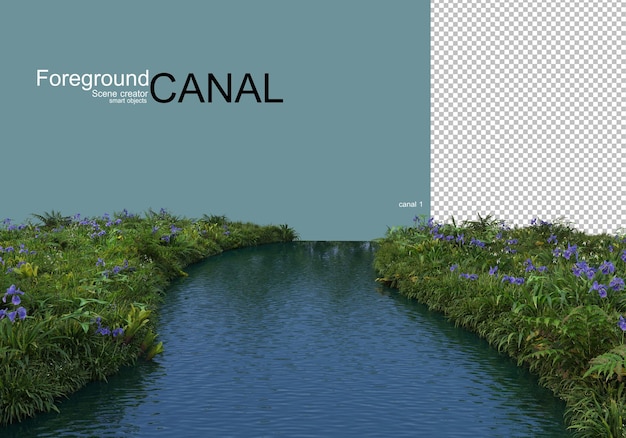 PSD vue sur le canal et plantes au bord de l'eau