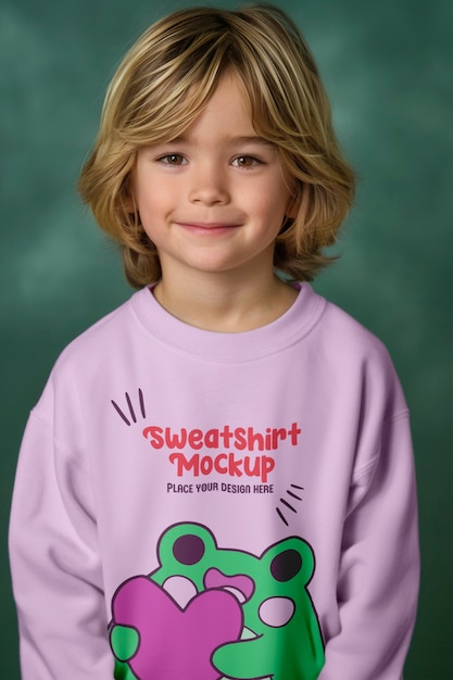 Vue d'un enfant portant une maquette de sweat-shirt