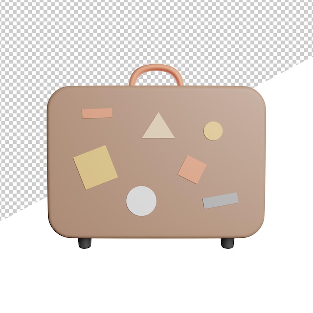 PSD vue de face de l'équipement de bagages de voyage icônes 3d rendant l'illustration sur fond transparent