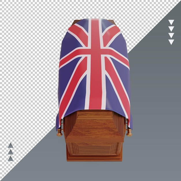 PSD vue de face de rendu du drapeau du royaume-uni de cercueil 3d