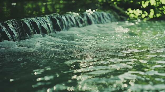 PSD vue rapprochée d'une petite cascade qui tombe sur des rochers dans un ruisseau clair