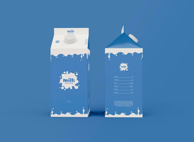 PSD vues 3d de la maquette de carton de jus de lait