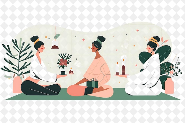 PSD weihnachtsmeditation mit charakteren, die achtsamkeit üben illustration weihnachtenkunstdesign