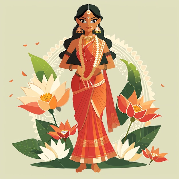 PSD woman onam indische illustration