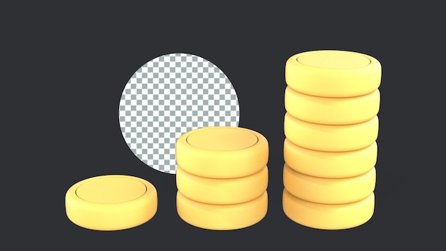 PSD yellow golden coin stacks 3d render ilustração para o conceito de investimento de dinheiro de negócios