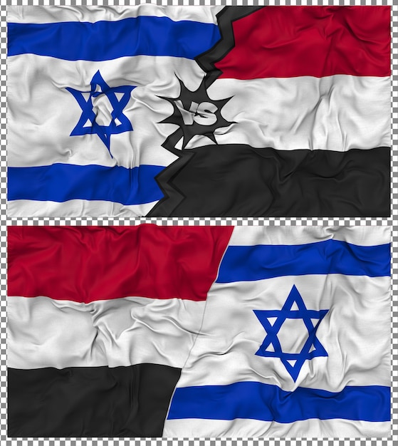 PSD yemen vs israel half combined flag cloth bump texture rendering 3d (yemen contro israele)