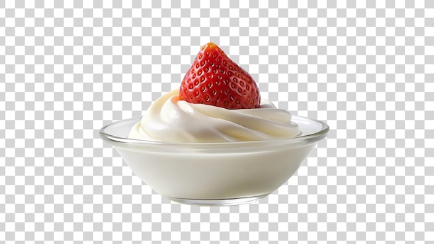 PSD yogourt avec fraise dans un bol de verre isolé sur un fond transparent