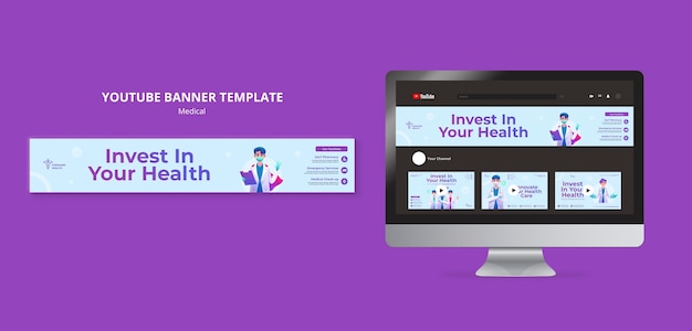 YouTube-Banner-Vorlage für Gesundheitscheck und Pflege