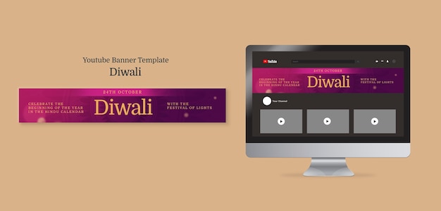 YouTube-Banner-Vorlage zur Feier des Diwali-Festes