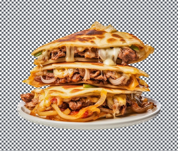 PSD yummy e spicy philly cheesesteak quesadilla isolado em fundo branco