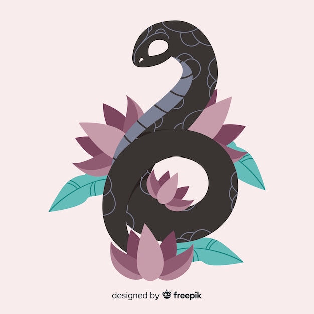 Vecteur gratuit 2d serpent avec des fleurs