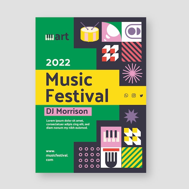 Affiche du festival de musique en mosaïque design plat