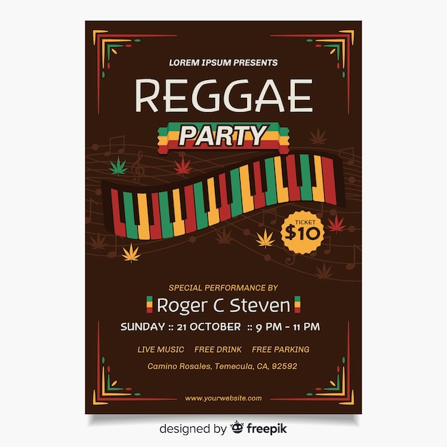 Affiche du parti reggae coloré avec design plat